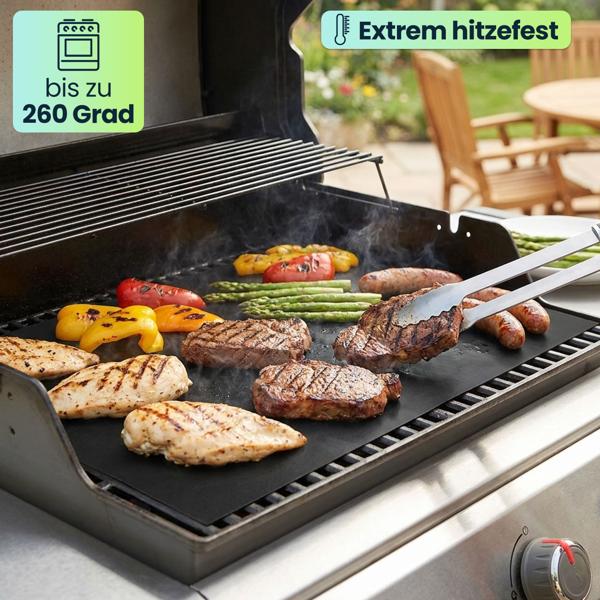 Antihaft BBQ-Grillmatte, 3er-Set Bratmatte aus Glasfaser-Material, wiederverwendbar, für Gasgrill, Holzkohlegrill, Elektrogrill, lebensmittelkonform