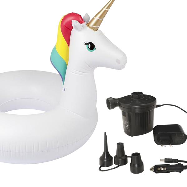 Pratica pompa d‘aria elettrica con 3 ugelli d‘aria e compressore, 12 V / 230 V, 50 W, per gonfiare rapidamente palloni, gommoni e materassi ad aria