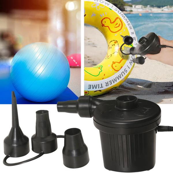 Pratica pompa d‘aria elettrica con 3 ugelli d‘aria e compressore, 12 V / 230 V, 50 W, per gonfiare rapidamente palloni, gommoni e materassi ad aria