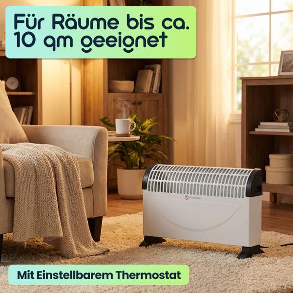 Konvektor Heizung 1500W, mit Überhitzungsschutz, GS-zertifiziert, weiss/schwarz. Elektro-Heizkörper für schnelle Wärme, sicher & zuverlässig