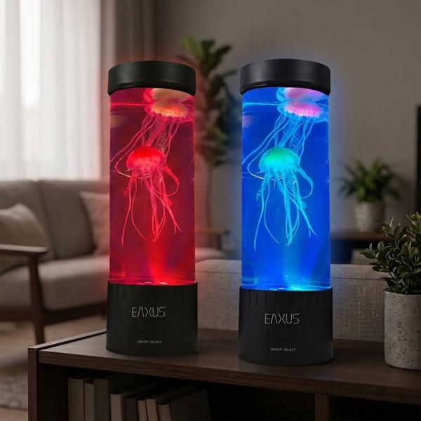 Lot de 2 lampes d‘ambiance méduse LED - Veilleuse & décoration de table avec changement de couleur - Apaisant, USB 5V, 12 LEDs RGB, H32cm