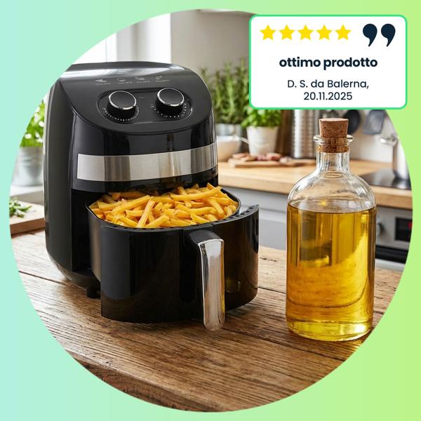 Friggitrice ad aria calda multifunzione, 3,25L, nero - friggere, cuocere, grigliare e arrostire, rivestimento antiaderente, timer, cool touch