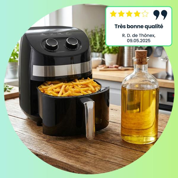 Friteuse à air chaud multifonction - Pour frire, cuire, griller, rôtir - 3.25 L, 1000W, minuterie 60 min, 80-200°C, noir, Cool Touch