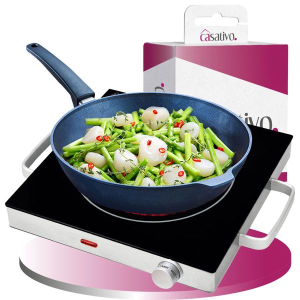 Mobile Glaskeramik-Kochplatte, Edelstahl Gehäuse u. Infrarot-Wärme, Ø 20cm, 2.000 Watt, stufenlose Temperaturregelung, tragbares Ceranfeld