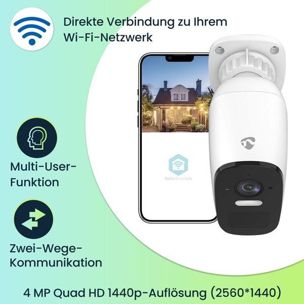 4MP Quad HD Akku-Überwachungskamera: 120° Weitwinkel, Nachtsicht, Scheinwerfer, IP66, App – Kabellose Outdoor-Sicherheit