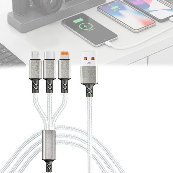 3in1 Universal USB-Schnellladekabel, 25 W, Micro-USB, USB Typ C & Lightning, 120 cm, für iPhones, Samsung, Pixel, Huawei, Powerbanks, Kameras