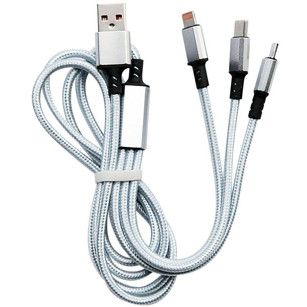 2er Set 3in1 Universal USB-Schnellladekabel, 25 W, Micro-USB, USB Typ C & Lightning, 120 cm, für iPhones, Samsung, Pixel, Huawei, Powerbanks, Kameras