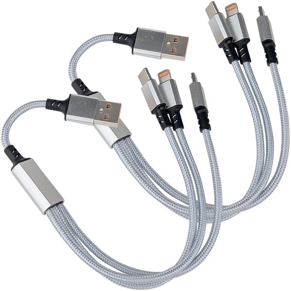 lot de 2 câbles de charge rapide USB universels 3en1, 25 W, Micro-USB, USB Type C & Lightning, 30 cm, pour iPhones, Samsung, Pixel, Huawei, Powerbanks, appareils photo