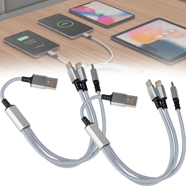 lot de 2 câbles de charge rapide USB universels 3en1, 25 W, Micro-USB, USB Type C & Lightning, 30 cm, pour iPhones, Samsung, Pixel, Huawei, Powerbanks, appareils photo