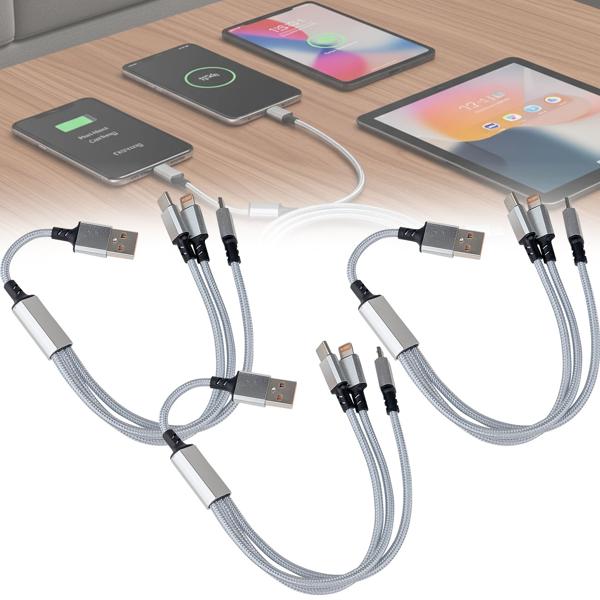 3er Set 3in1 Universal USB-Schnellladekabel, 25 W, Micro-USB, USB Typ C & Lightning, 30 cm, für iPhones, Samsung, Pixel, Huawei, Powerbanks, Kameras