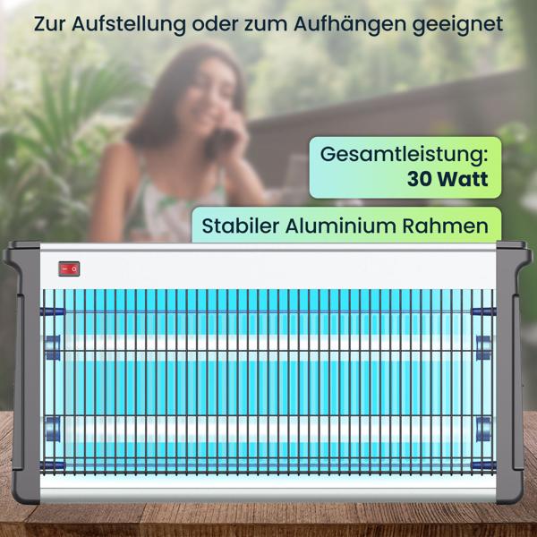 Profi-LED UV-Insektenvernichter (30W, bis 80m²) -  Zuverlässiger Fliegenvernichter für Gastronomie, Terrasse & Haushalt, ungiftig, energiesparend