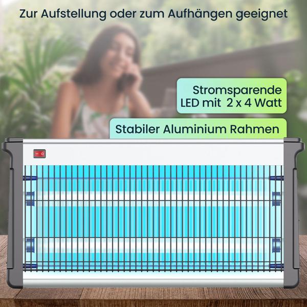 2er-Set Profi-LED UV-Insektenvernichter (bis 80m²), Alu-Rahmen -  Zuverlässiger Fliegenvernichter für Gastronomie, Terrasse & Haushalt, ungiftig