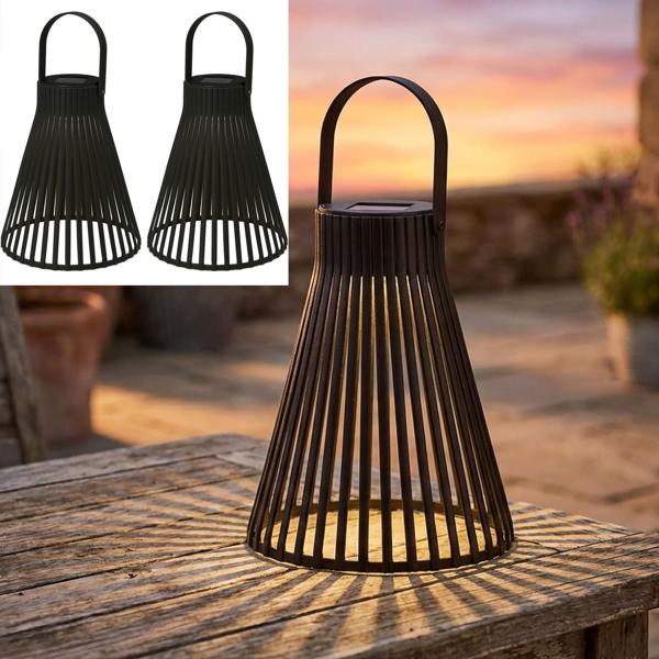 set di 2 lampade solari a sospensione, aspetto griglia in nero, 20 x 24 cm