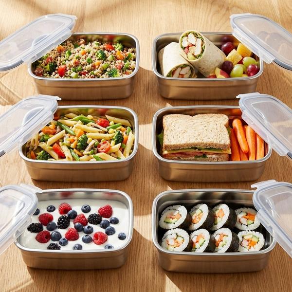 6er-Set Frischhaltedose Edelstahl - 750ml Lunchbox für Transport & Aufbewahrung von Lebensmitteln - hygienisch, auslaufsicher, spülmaschinengeeignet