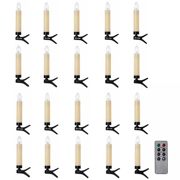 20 wireless LED Christmas tree candles – dimmable & flickering effect – incl. remote control, 4/8h timer – IP44 – warm white
