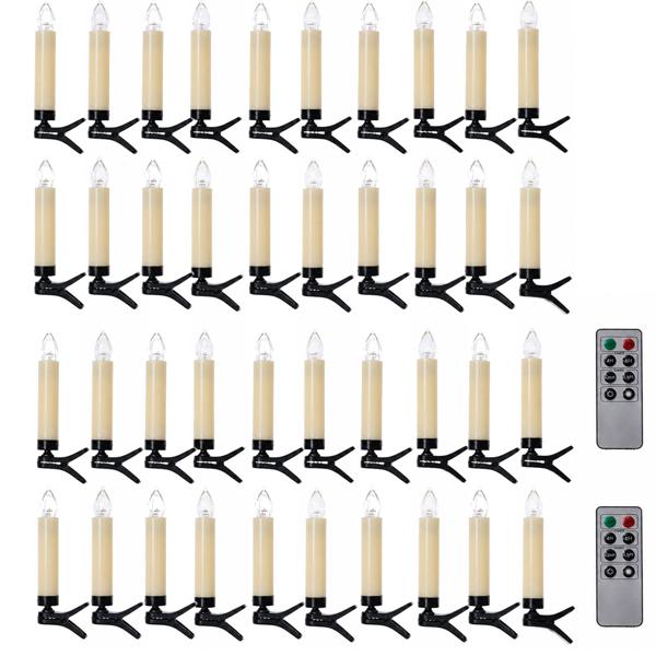 40 cordless LED Christmas tree candles with remote control, timer function, white