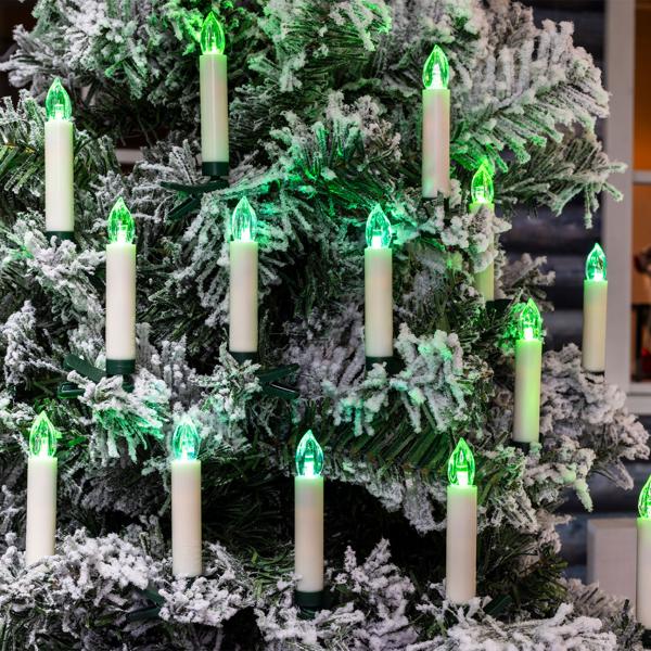 Bougie LED Sapin De Noël Avec Guirlande - Sans Flamme, Télécommande, Minuteur - Décoration De Noël Verte
