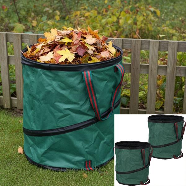 set of 2 garden waste bags pop-up, green, 85 liters, effortless gardening & easy disposal, foldable, space-saving & robust