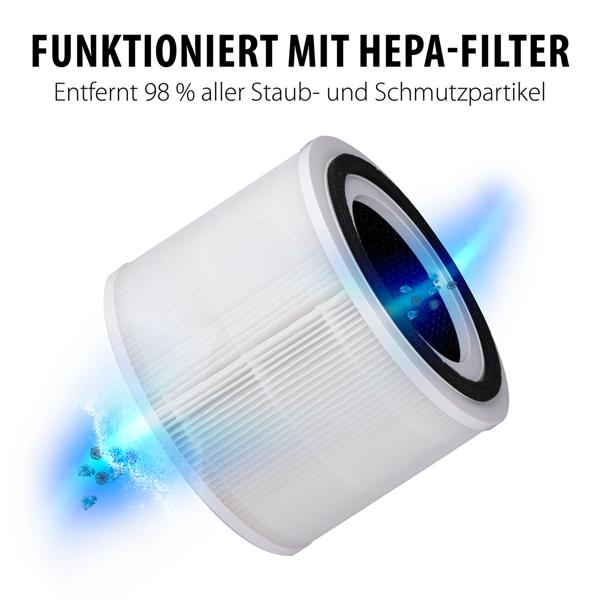 Effizienter 50W Luftreiniger mit HEPA & Ionisator: 240m³/h, edles Design, entfernt Staub, Pollen und unangenehme Gerüche