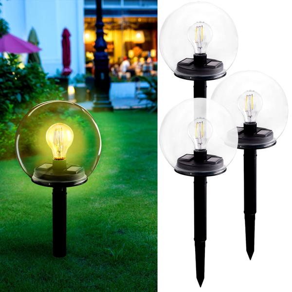 set di 3 lampade solari a globo 2in1 in vetro con picchetto a terra staccabile, Ø18 cm, IP44