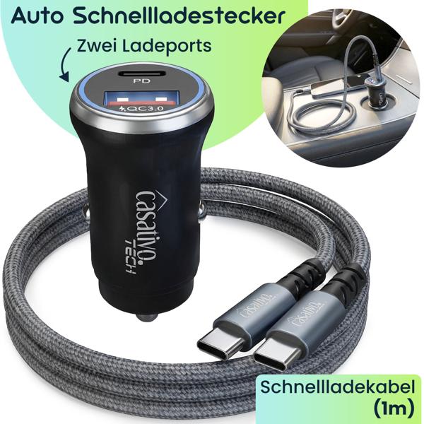 Leistungsstarkes Kfz-USB-Netzteil, (54 Watt) inkl. Ladekabel, USB-C PD & USB-A QC, Dual-Auto 12 V Schnellladestecker, schnelles Aufladen unterwegs