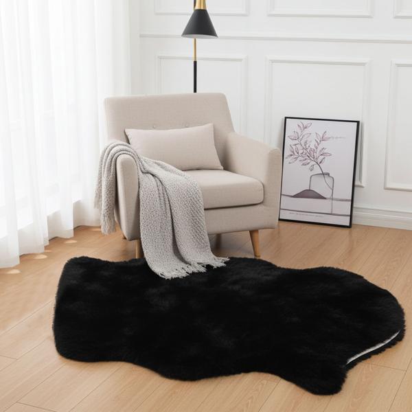 Pelliccia nera XL: 180x60cm, morbida pelliccia sintetica e finta pelle scamosciata - tappeto soffice, tappetino per il letto e decorazione - Nobile accoglienza per la vostra casa