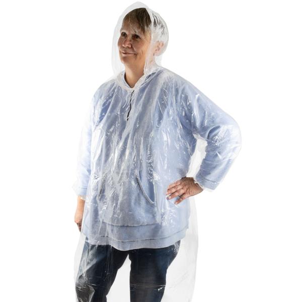 16er-Set Regenponcho mit Kapuze, transparent