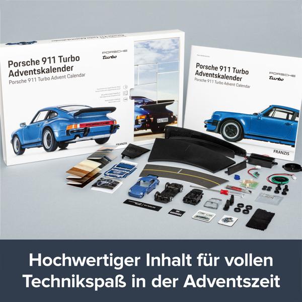 Advent calendar, model car Porsche 911 Turbo, accompanying book, scale 1:43