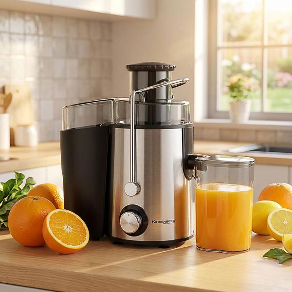 High-speed juicer, stainless steel/ABS, silver/black - Electric centrifugal juicer, high juice yield, 600 ml capacity