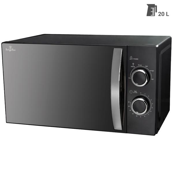 Four à micro-ondes moderne avec fonction décongélation, noir mat, volume 20 L, 700 watts, verre borosilicaté ignifuge et acier inoxydable