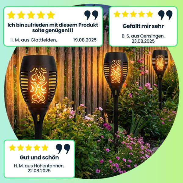 2er-Set LED-Solar-Gartenfackeln mit Flammen-Effekt (H 78cm): Akku, realistisch & wetterfest - Fur romantisches Ambiente im Garten & Balkon