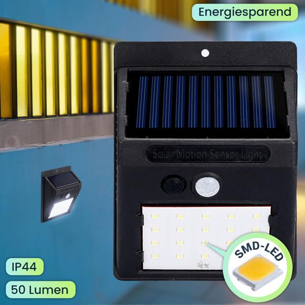 Solar LED-Wandleuchte mit Bewegungsmelder – Helle Aussenleuchte mit 20 SMD-LEDs, energiesparend & IP44