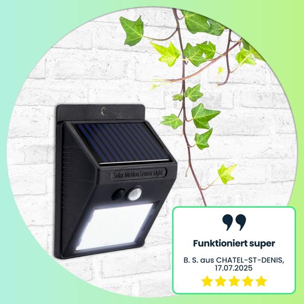 Solar LED-Wandleuchte mit Bewegungsmelder – Helle Aussenleuchte mit 20 SMD-LEDs, energiesparend & IP44