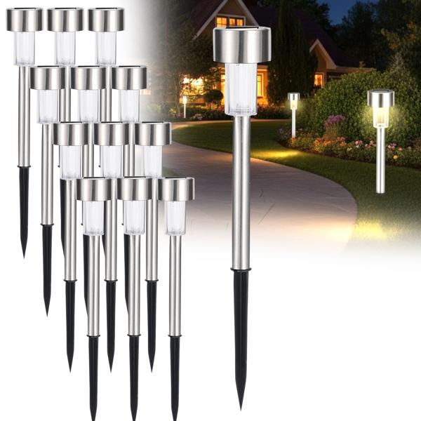 set di 12 mini luci solari per sentieri con sensore crepuscolare e picchetto a terra