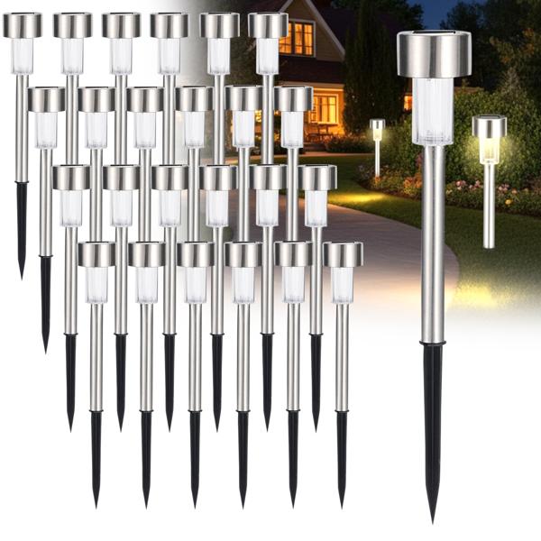 set of 24 mini solar path lights with twilight sensor and ground spike