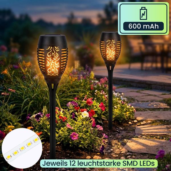 4er-Set LED-Solar-Gartenfackeln mit Flammen-Effekt (H 78cm): Akku, realistisch & wetterfest - Fur romantisches Ambiente im Garten & Balkon