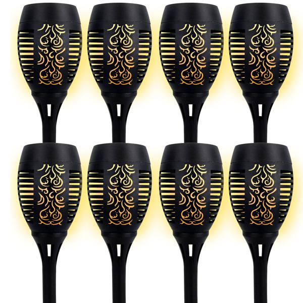 set of 8 LED solar garden torches with flame effect (H 78cm): rechargeable, realistic & weatherproof - for a romantic ambience in the garden & balcony