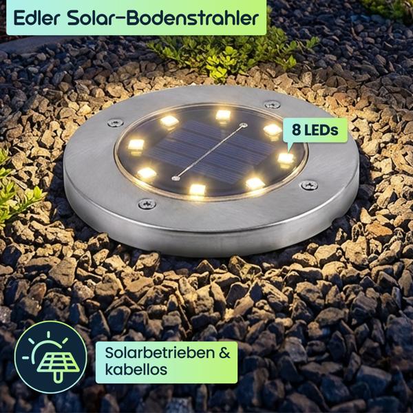 Edles 8er-Set Solar-Bodenstrahler 200lm IP44 mit Erdspiess: Helle Aussenleuchte für Garten & Weg – Schaffen Sie Sicherheit & Lichtakzente