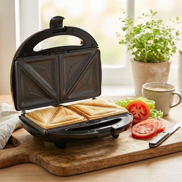 grill multifunzione 3in1 - piastra per panini, piastra per waffle e grill a contatto, potente 850 W, nero, rivestimento antiaderente