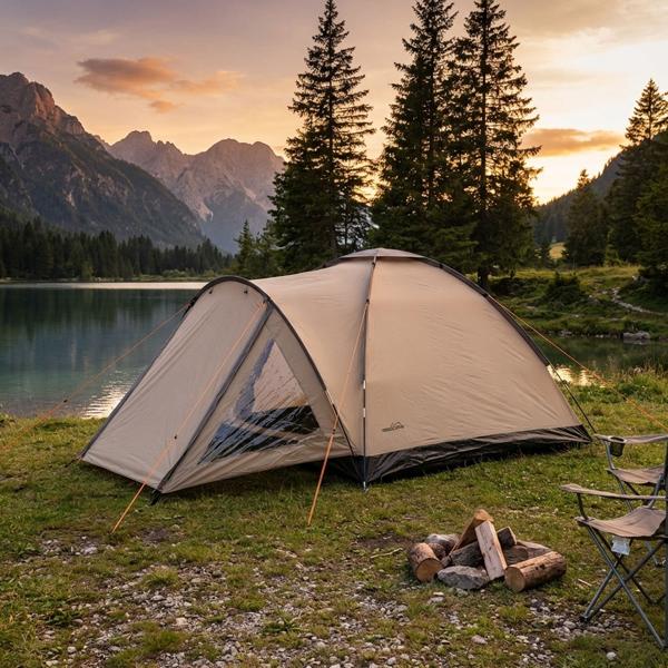 Geräumiges Iglu-Zelt für 2-3 Personen,braun-beige, für Camping, Trekking & Festivals, leicht & schnell aufgebaut