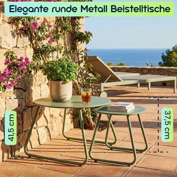 Elegante runde Metall Beistelltische im 2er-Set, grün, Ø 40 & 60 cm, Stilvolle Akzente für Ihr Wohnzimmer, Balkon oder Schlafzimmer