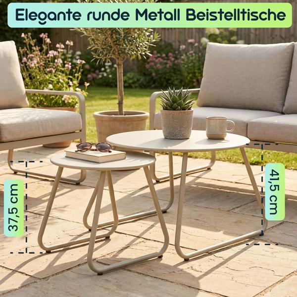 Elegante runde Metall Beistelltische im 2er-Set, beige, Ø 40 & 60 cm, Stilvolle Akzente für Ihr Wohnzimmer, Balkon oder Schlafzimmer