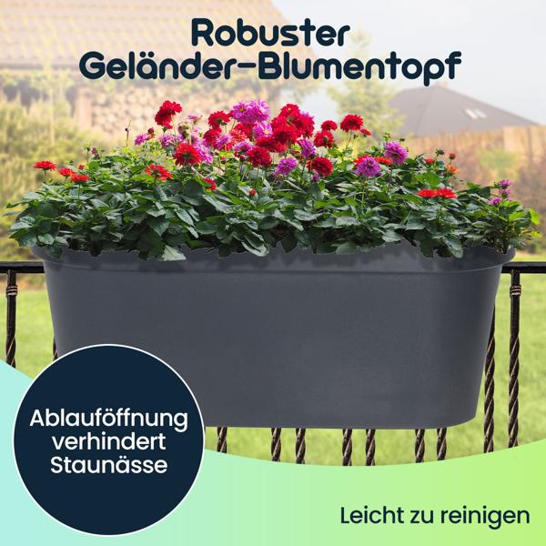 Robuster Geländer-Blumentopf mit Gewächshaus-Haube, Anthrazit – Ideal für Balkon & Terrasse, Schutz & Wachstum für Kräuter, Gemüse & mehr