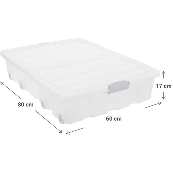 Transparente Aufbewahrungsbox mit Clip-Deckel & Rollen, 80x60x17cm – Bettwäsche, Kleidung, Schuhe & mehr, auch als Unterbettkommode nutzbar