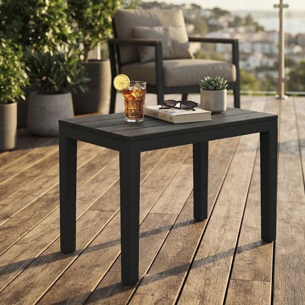 set di 2 tavolini da giardino e balcone in plastica resistente alle intemperie, grigio, 60 x 45 x 39 cm, tavolo da esterno resistente alle intemperie