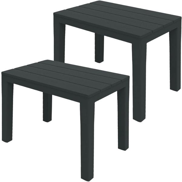 set di 2 tavolini da giardino e balcone in plastica resistente alle intemperie, grigio, 60 x 45 x 39 cm, tavolo da esterno resistente alle intemperie