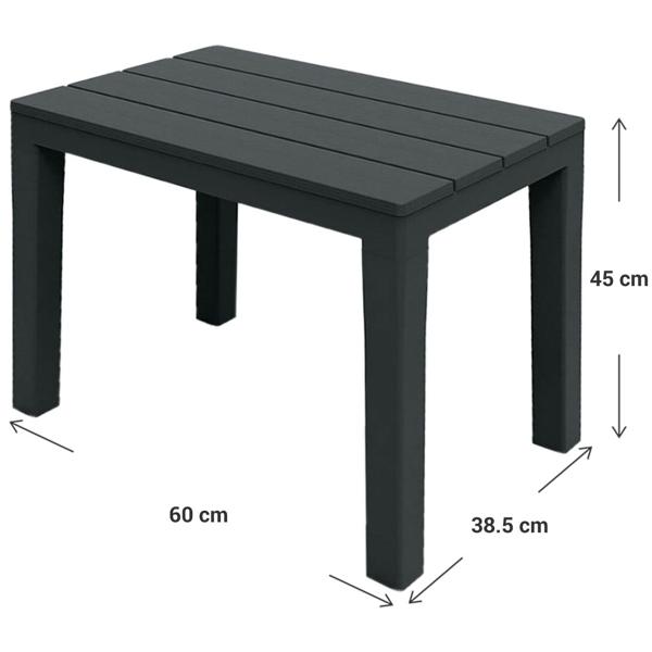 set di 2 tavolini da giardino e balcone in plastica resistente alle intemperie, grigio, 60 x 45 x 39 cm, tavolo da esterno resistente alle intemperie