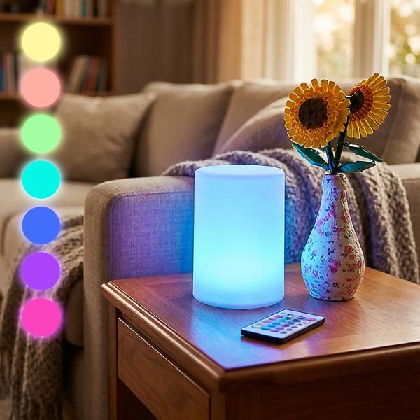 Lampada da tavolo LED a batteria con controllo del colore e telecomando: funzionamento a batteria, ideale come luce notturna, luce d‘accento o lampada da campeggio