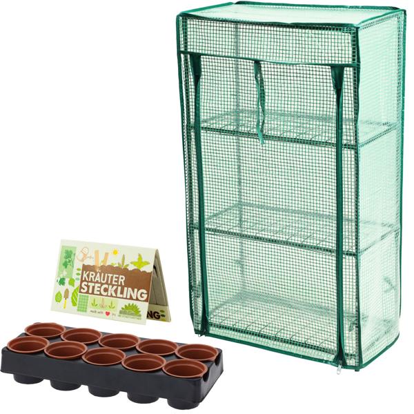 Mini Gewächshaus mit 10 Anzuchttöpfen und Samen Stiften - eine perfekte Anzuchthilfe für Pflanzenzucht & frische Kräuter