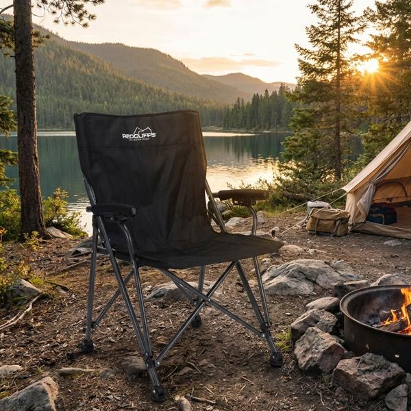 Chaise de camping pliante noire - Robuste et légère 4,5 kg - Supporte 110 kg - Idéale pour extérieur, pique-nique, plage, festival